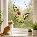 Swallowtail Butterfly Pair & Purple Clover Holographic Acrylic Suncatcher