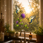 Swallowtail Butterfly Pair & Purple Clover Holographic Acrylic Suncatcher