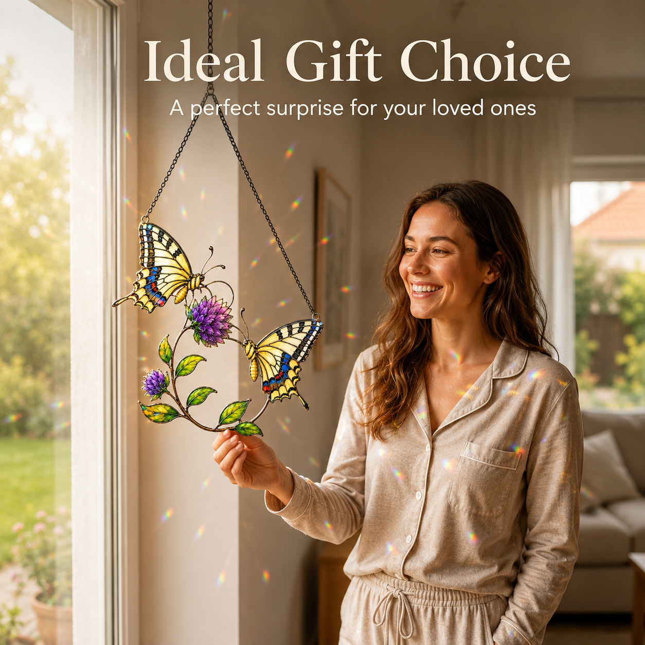 Swallowtail Butterfly Pair & Purple Clover Holographic Acrylic Suncatcher