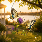 Swallowtail Butterfly Pair & Purple Clover Holographic Acrylic Suncatcher