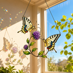 Swallowtail Butterfly Pair & Purple Clover Holographic Acrylic Suncatcher