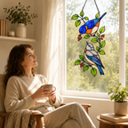 Bluebirds & Winter Berry Branch Holographic Acrylic Suncatcher