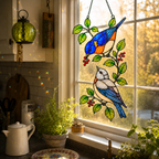 Bluebirds & Winter Berry Branch Holographic Acrylic Suncatcher