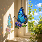 Blue butterfly lilac suncatcher with rainbow sparkles