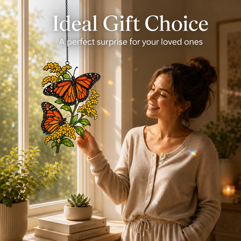 Monarch butterflies goldenrod suncatcher ideal gift choice
