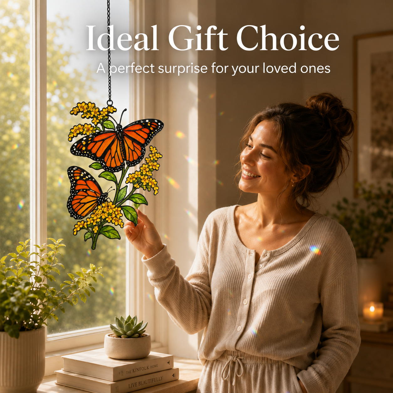 Monarch butterflies goldenrod suncatcher ideal gift choice