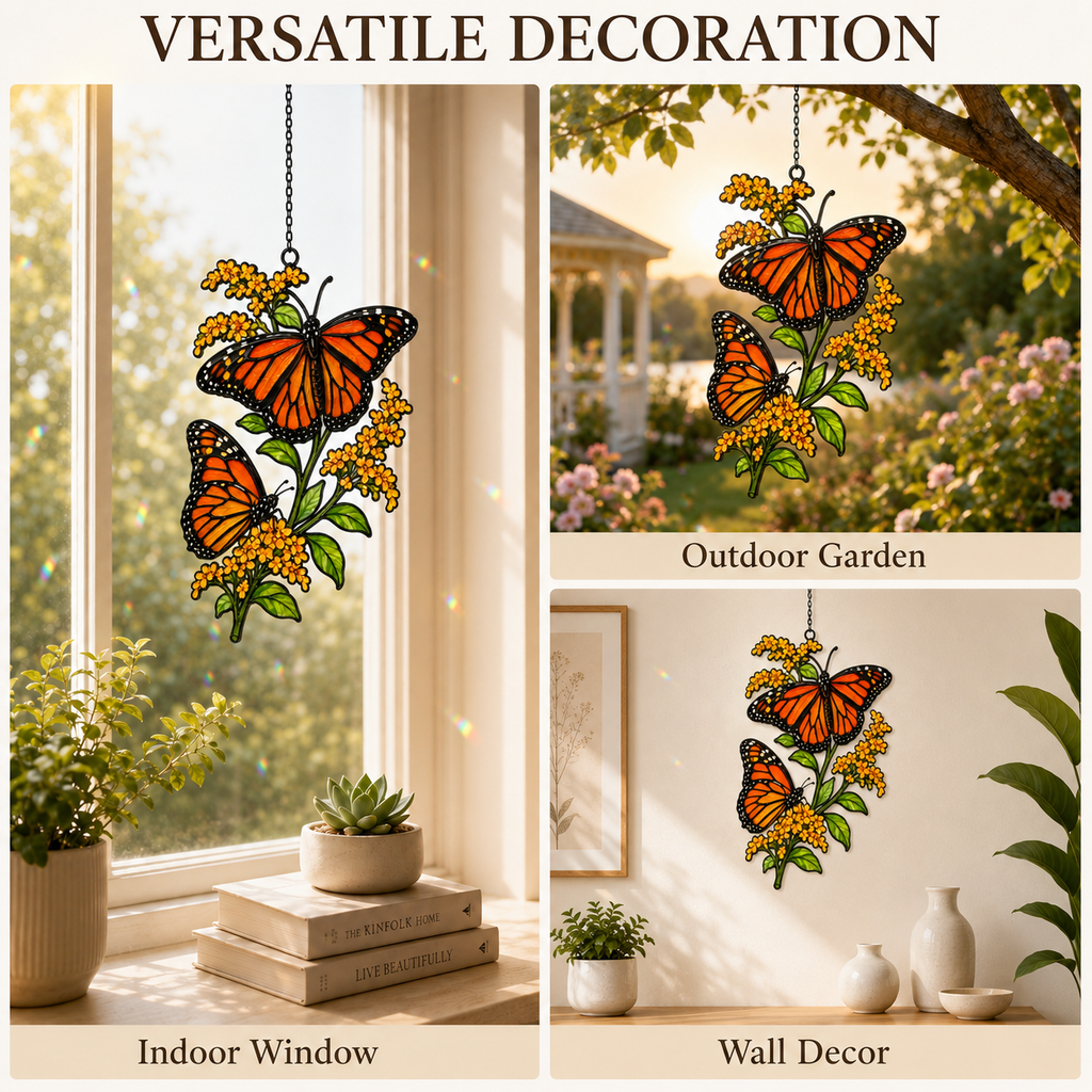 Monarch butterflies goldenrod suncatcher versatile decoration indoor outdoor wall