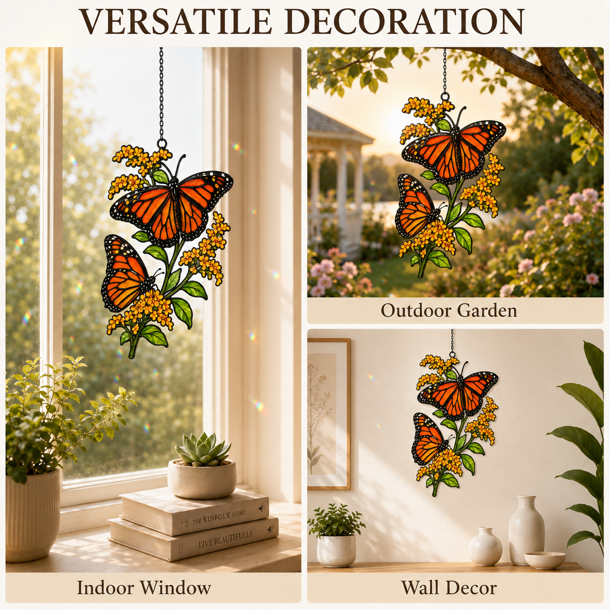 Monarch butterflies goldenrod suncatcher versatile decoration indoor outdoor wall