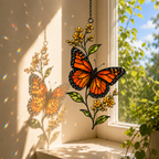 Monarch butterfly yellow wildflower suncatcher casting shadows with sunlight