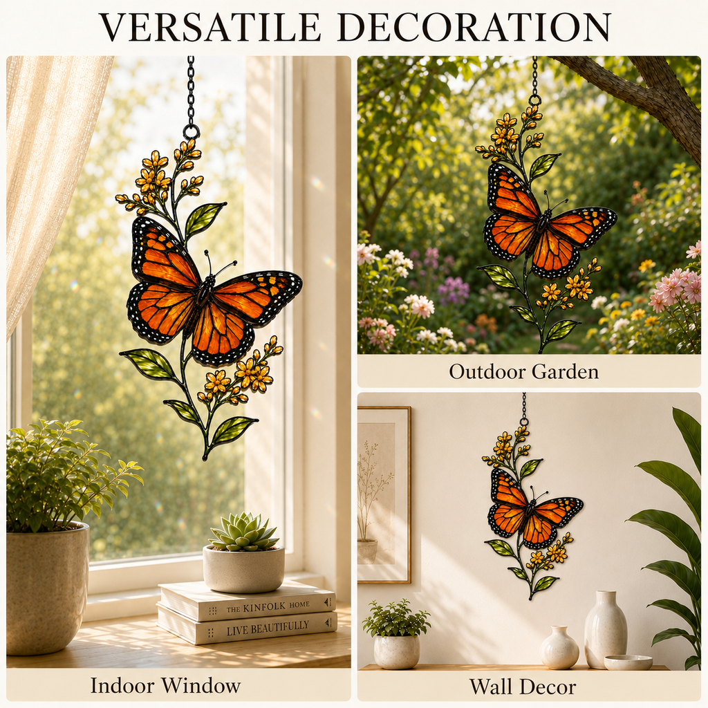 Monarch butterfly yellow wildflower suncatcher versatile decoration indoor outdoor wall