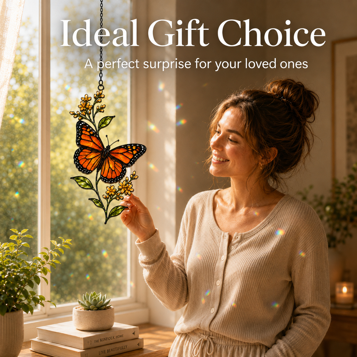 Monarch butterfly yellow wildflower suncatcher ideal gift choice