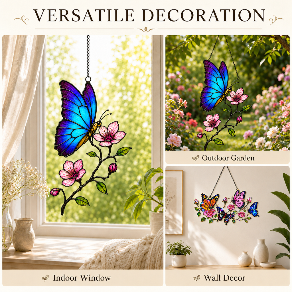 Blue morpho butterfly suncatcher versatile decoration indoor outdoor wall