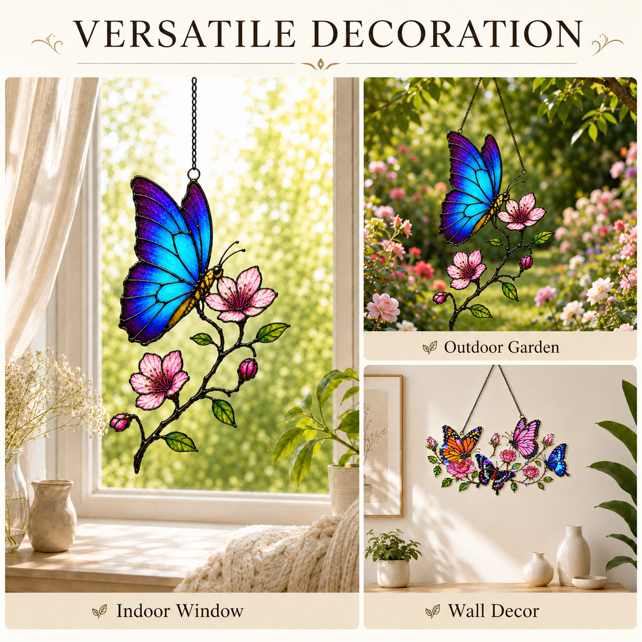 Blue morpho butterfly suncatcher versatile decoration indoor outdoor wall