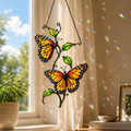 Twin monarch butterflies suncatcher with rainbow sparkles