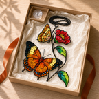 Orange butterflies red blossom suncatcher gift box with ribbon
