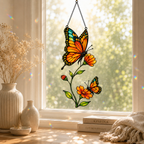 Monarch butterfly cosmos suncatcher with dried flowers decor