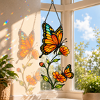 Monarch butterfly cosmos suncatcher casting colorful shadows