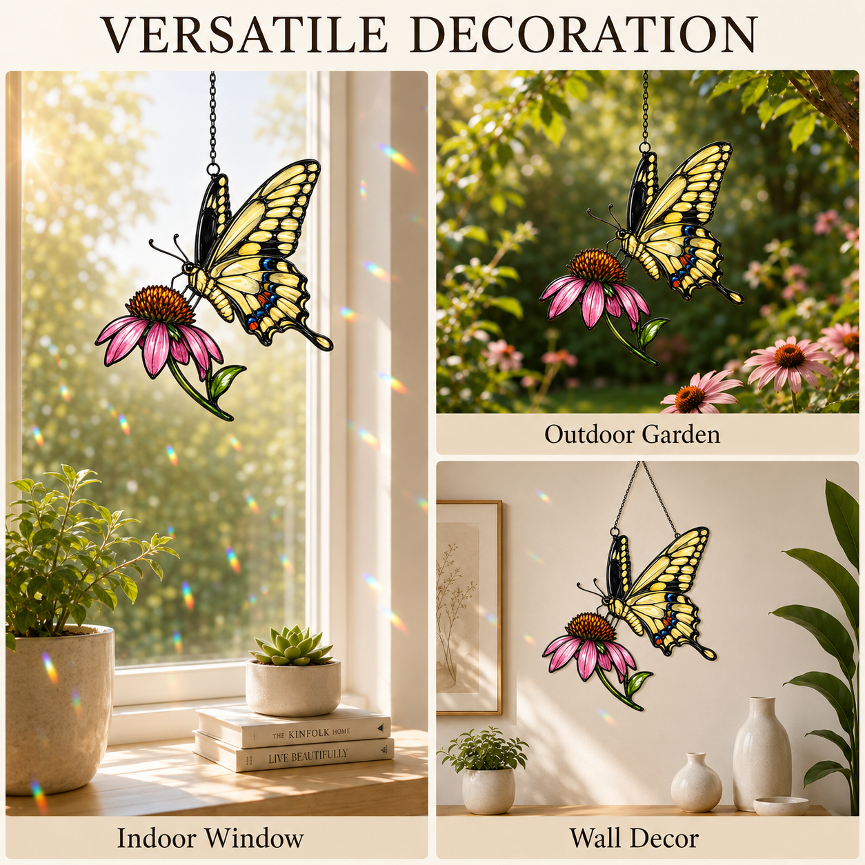 Swallowtail butterfly coneflower suncatcher versatile decoration indoor outdoor wall