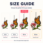 Monarch butterfly pink wildflower suncatcher size guide 6 8 10 12 inch