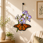 Monarch butterfly purple blossom suncatcher as wall decor