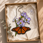 Monarch butterfly purple blossom suncatcher gift box packaging