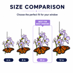 Monarch butterfly purple blossom suncatcher size comparison 6 8 10 12 inch