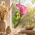Tree frog calla lily suncatcher with dried flowers and books