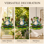 Zen meditating frog suncatcher versatile decoration indoor outdoor wall