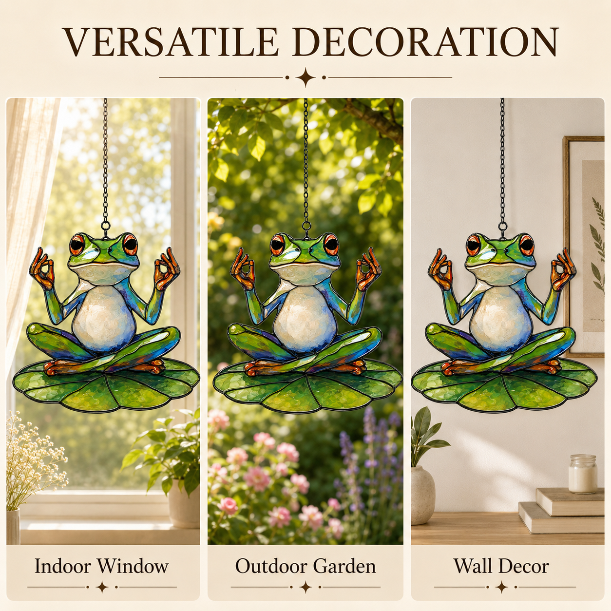 Zen meditating frog suncatcher versatile decoration indoor outdoor wall