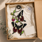 Black swallowtail butterflies fuchsia suncatcher gift box packaging