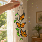 Hanging monarch butterfly trio suncatcher with suction hook