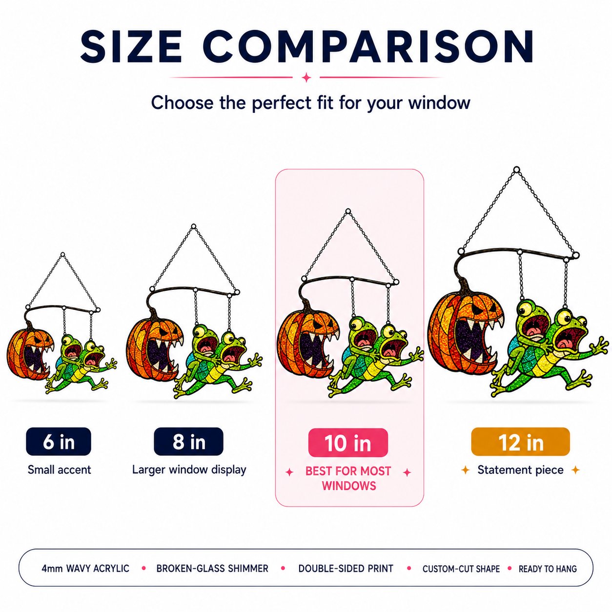 Monster Pumpkin Chasing Frogs Holographic Acrylic Suncatcher