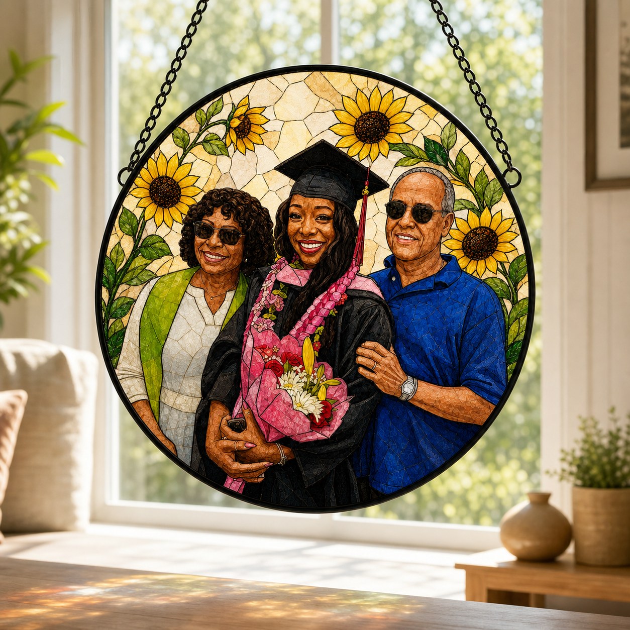 Personalized Sunflower Photo Stained Glass Suncatcher