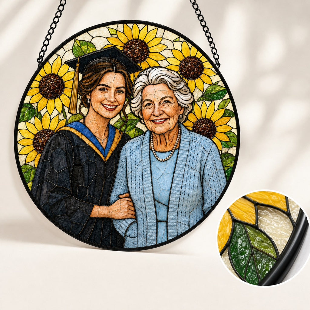 Personalized Sunflower Photo Stained Glass Suncatcher