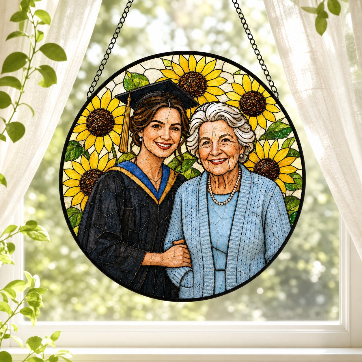 Personalized Sunflower Photo Stained Glass Suncatcher
