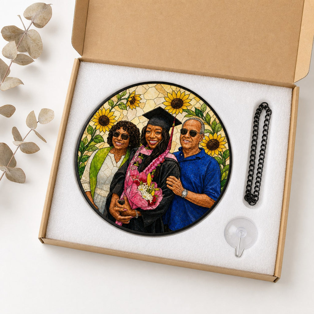 Personalized Sunflower Photo Stained Glass Suncatcher