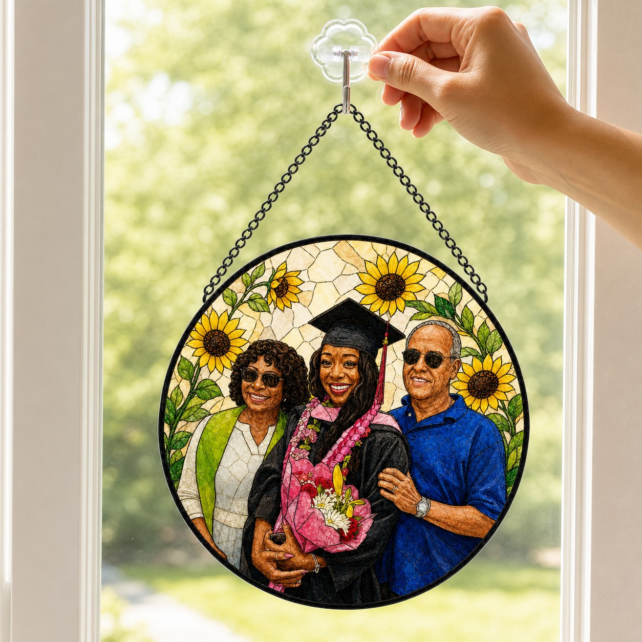 Personalized Sunflower Photo Stained Glass Suncatcher