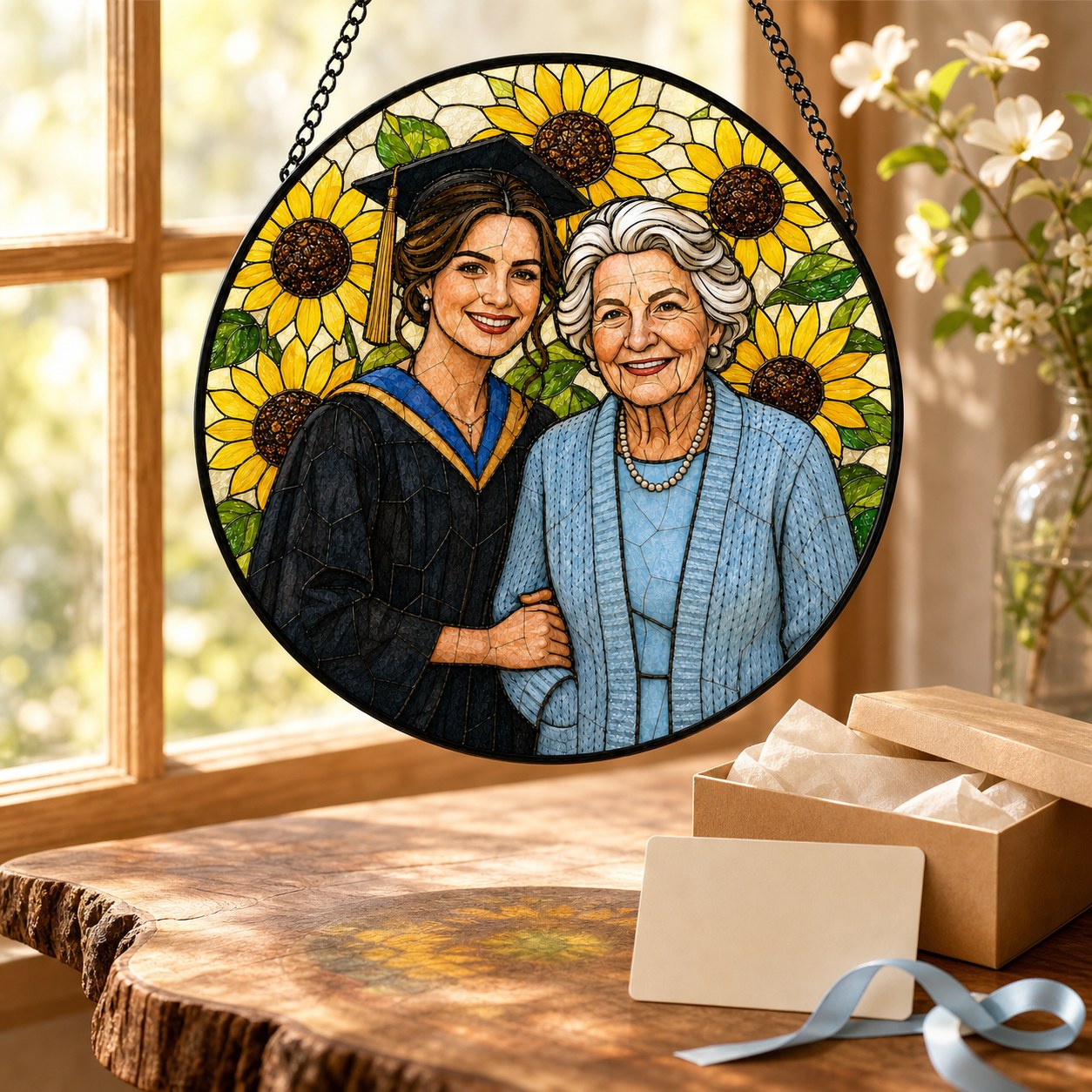 Personalized Sunflower Photo Stained Glass Suncatcher