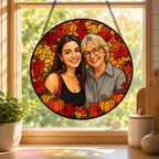 Personalized Autumn Leaves Photo Stained Glass Suncatcher