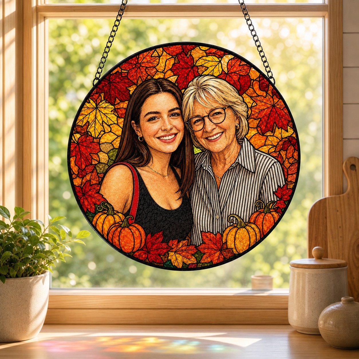 Personalized Autumn Leaves Photo Stained Glass Suncatcher