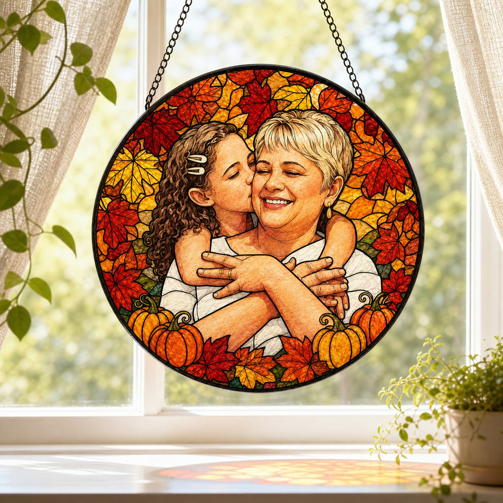 Personalized Autumn Leaves Photo Stained Glass Suncatcher