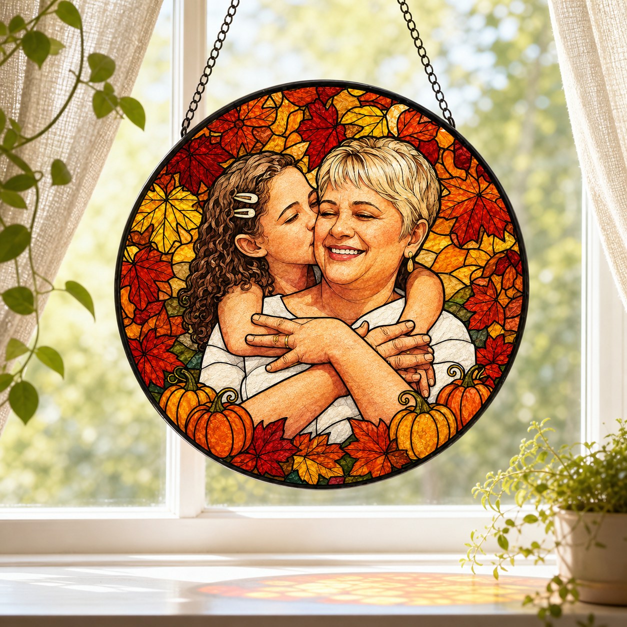 Personalized Autumn Leaves Photo Stained Glass Suncatcher