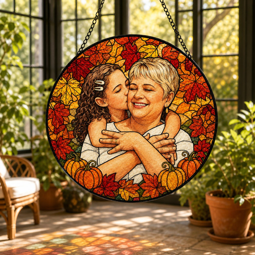 Personalized Autumn Leaves Photo Stained Glass Suncatcher