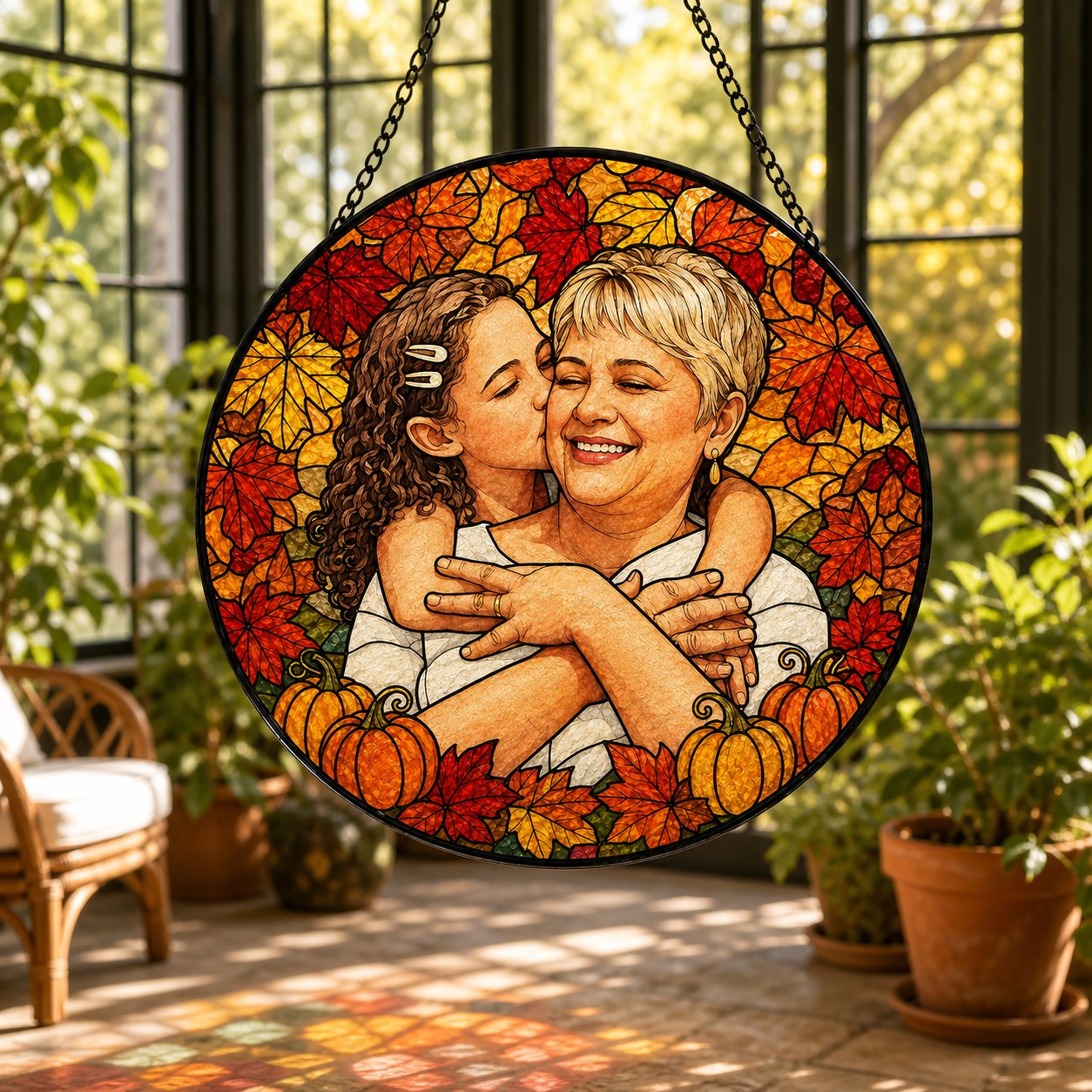 Personalized Autumn Leaves Photo Stained Glass Suncatcher