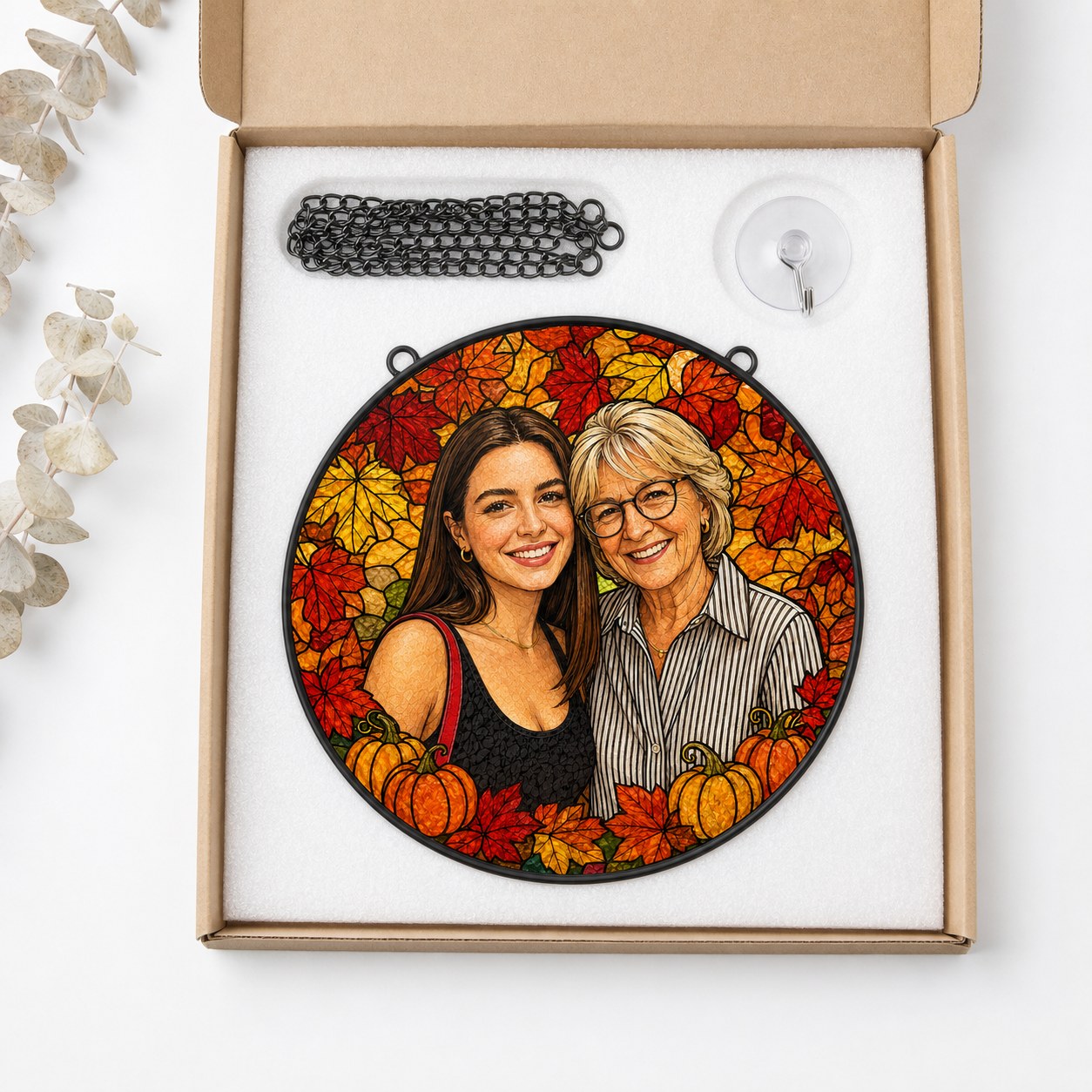 Personalized Autumn Leaves Photo Stained Glass Suncatcher
