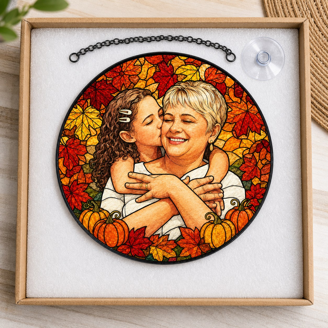 Personalized Autumn Leaves Photo Stained Glass Suncatcher