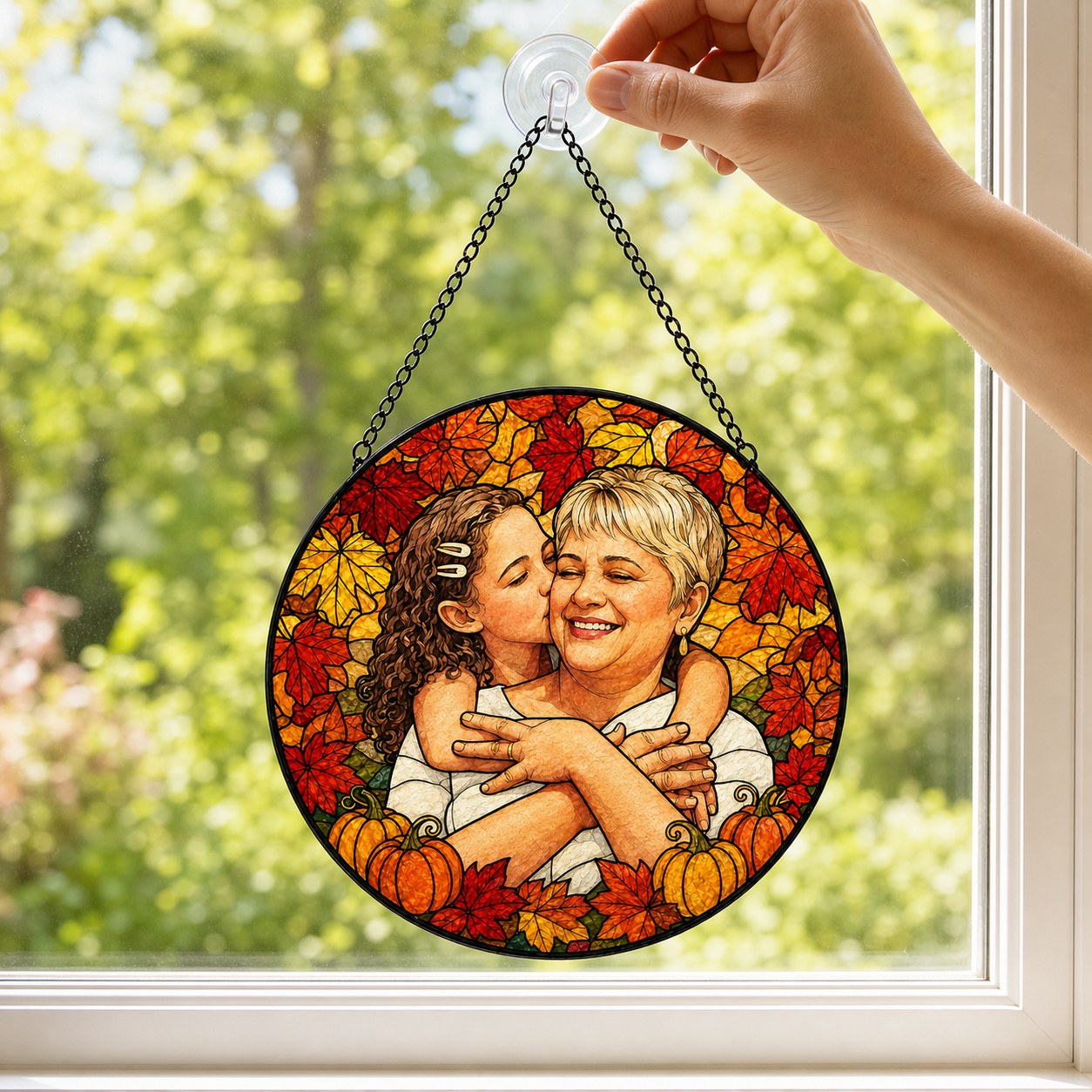 Personalized Autumn Leaves Photo Stained Glass Suncatcher