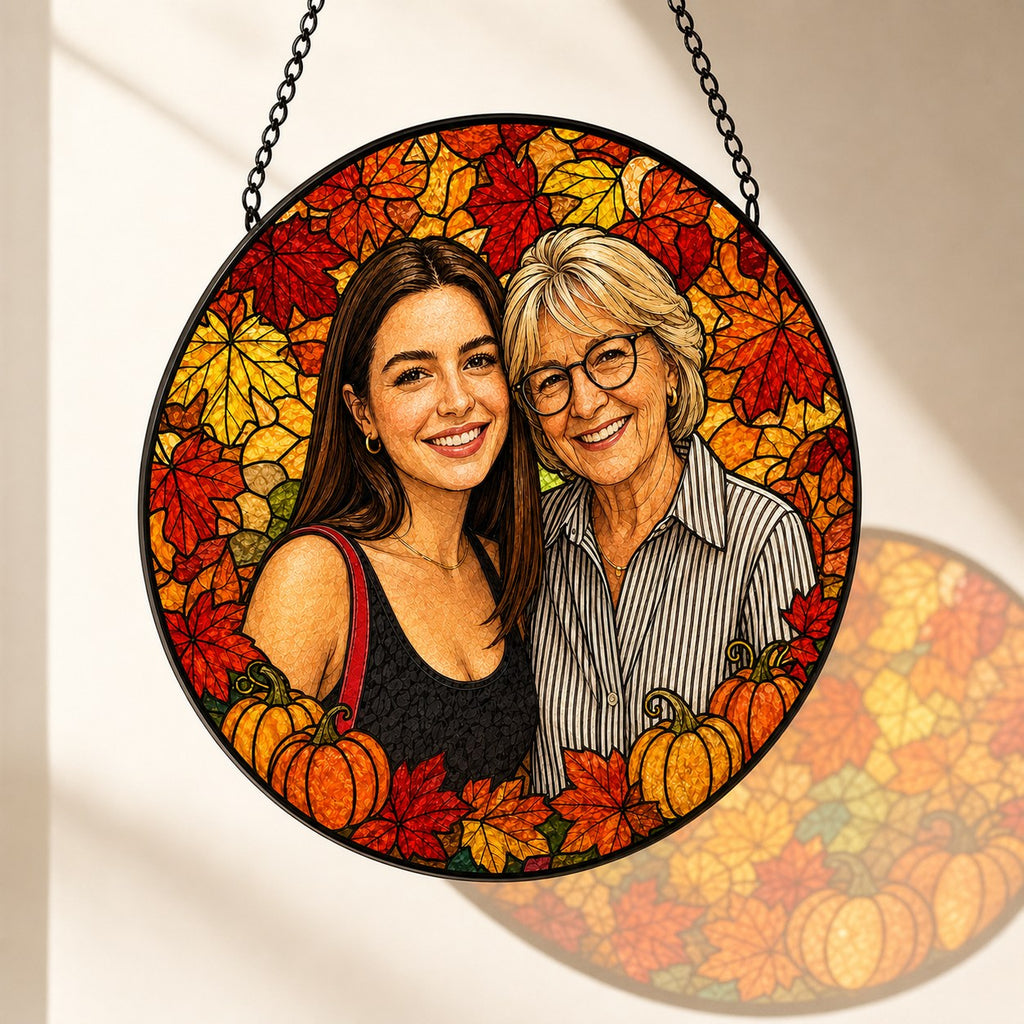 Personalized Autumn Leaves Photo Stained Glass Suncatcher
