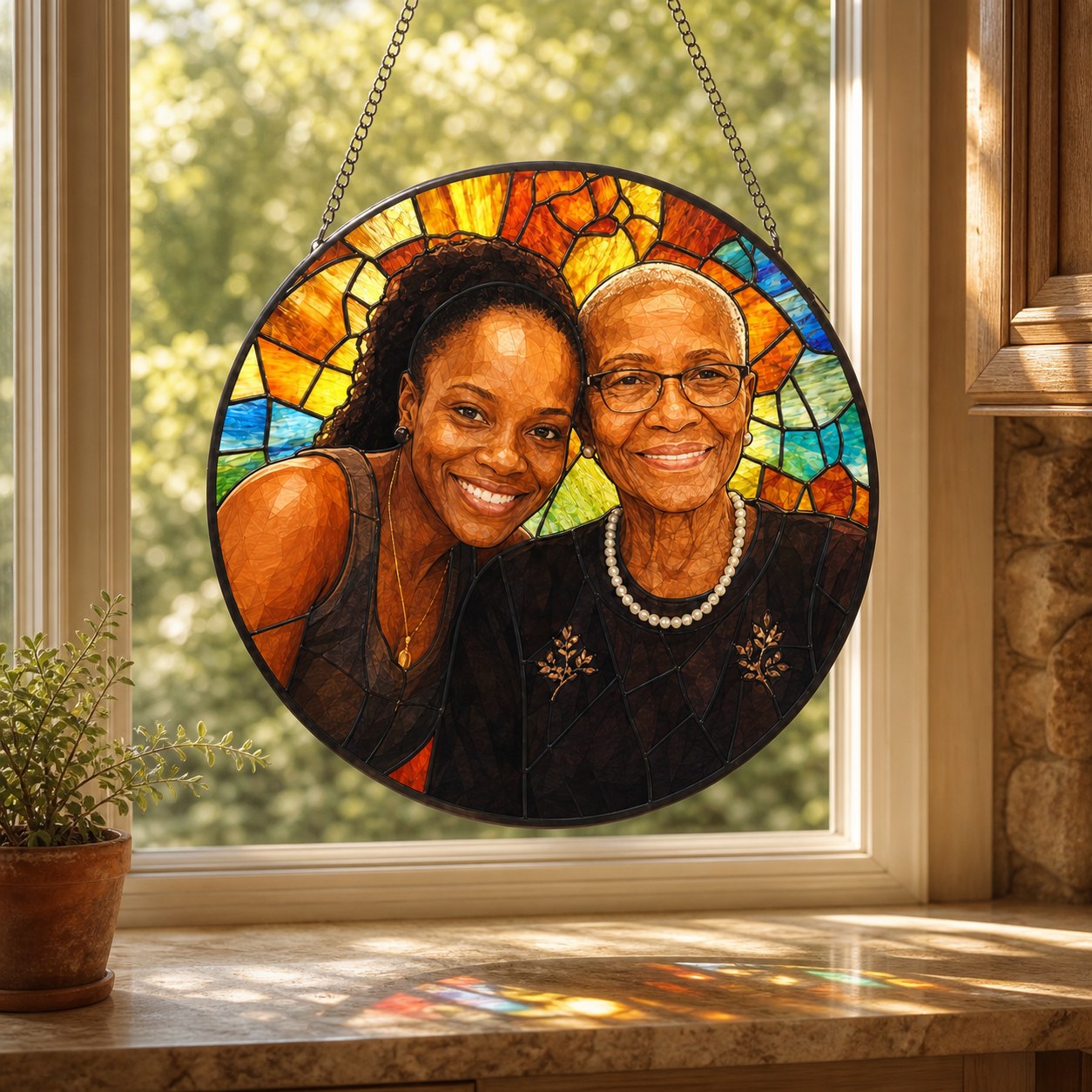 Personalized Sunburst Photo Stained Glass Suncatcher