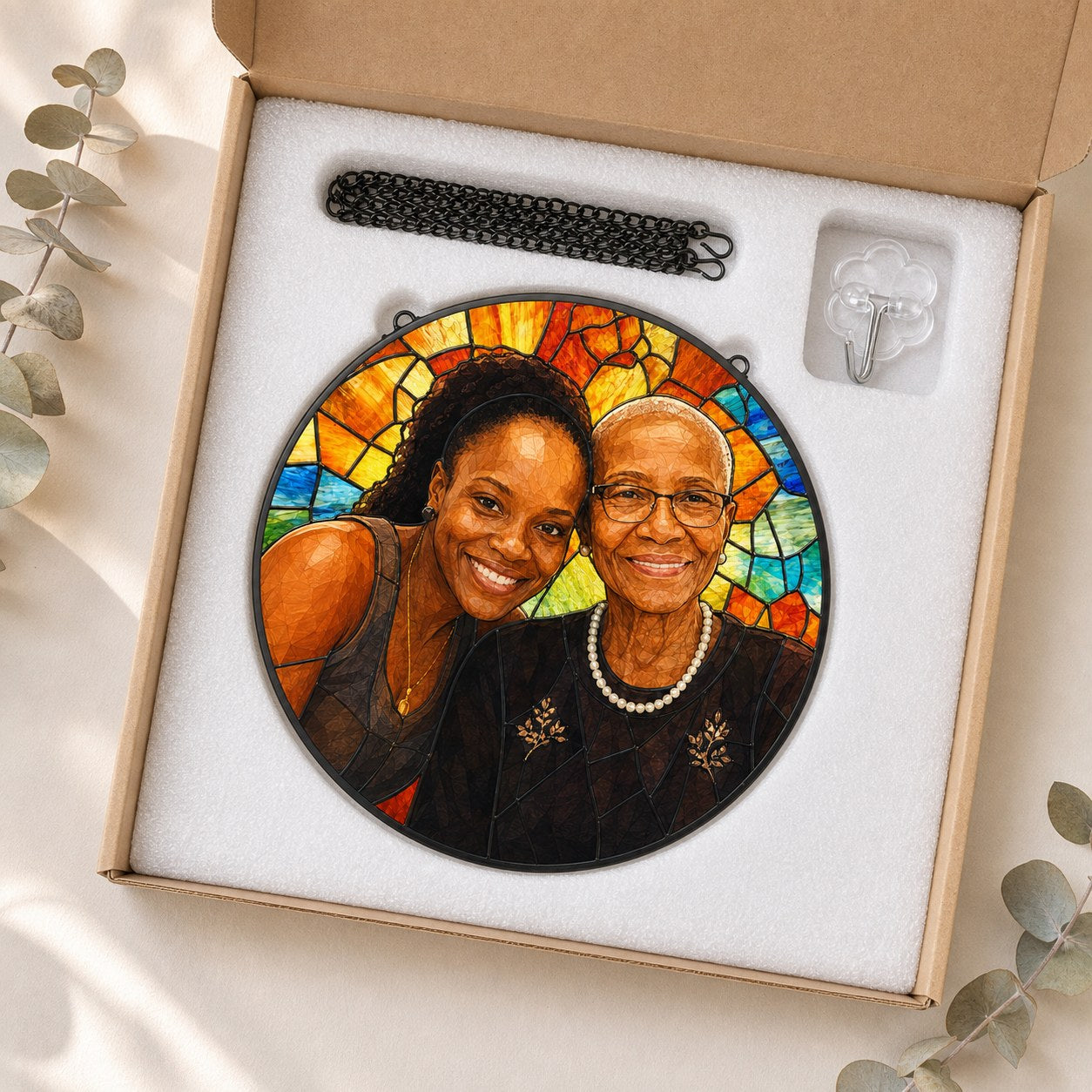 Personalized Sunburst Photo Stained Glass Suncatcher